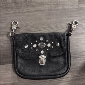 Harley-Davidson Black Leather Bag with Silver Details